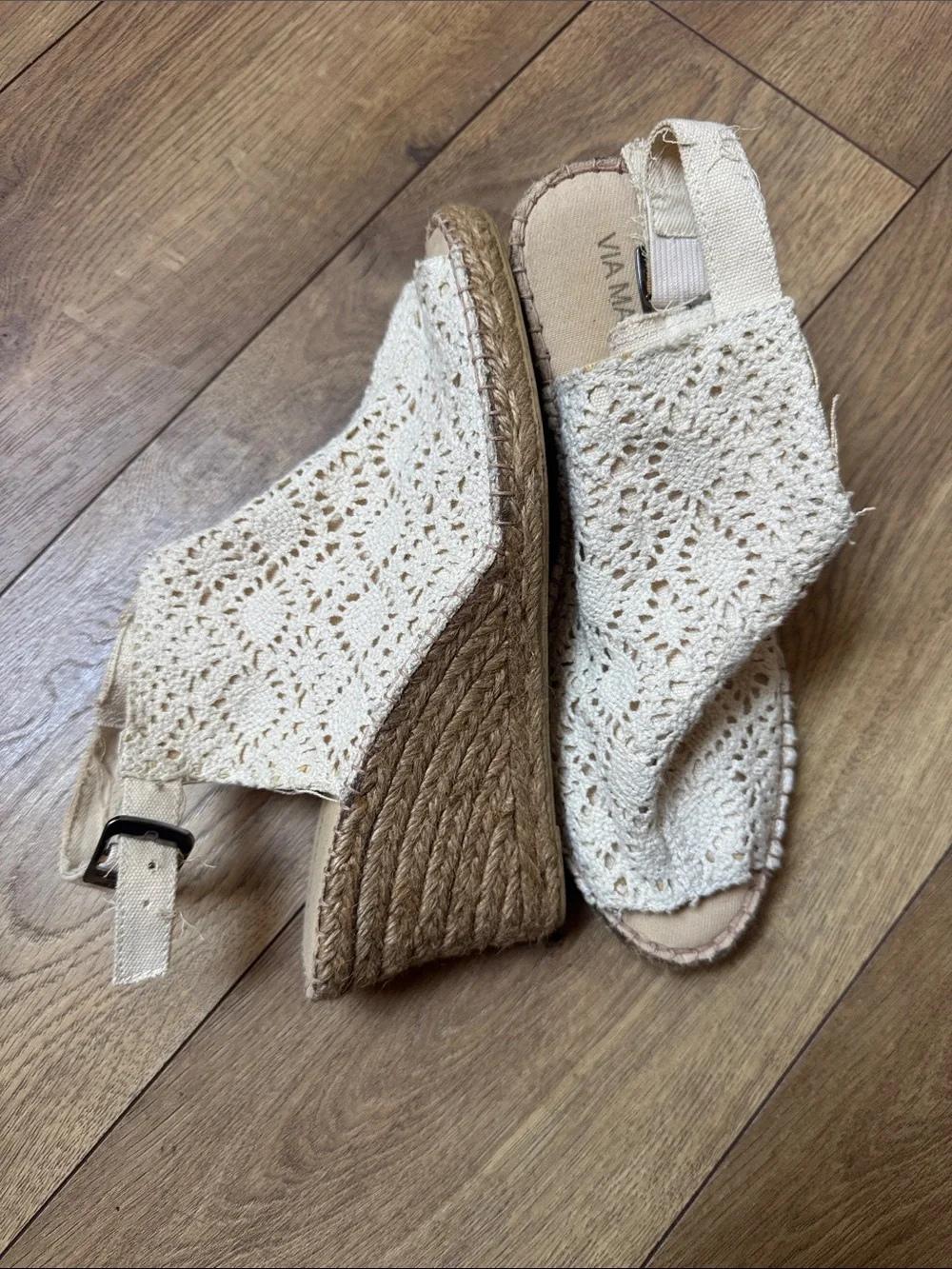 Women's Crochet Peep-Toe Wedge Sandals in Cream